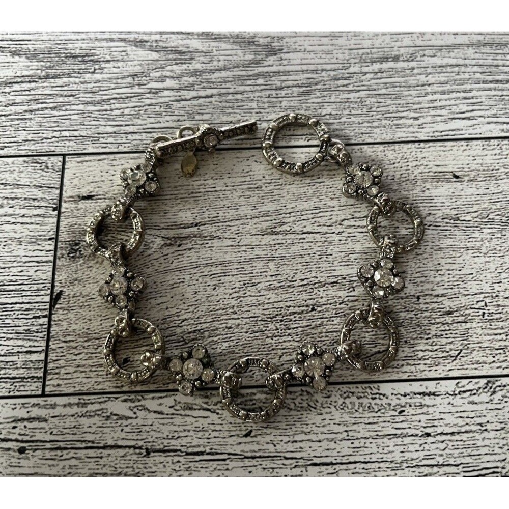 Vintage Premier Designs Rhinestone Link Bracelet Silver Tone Toggle Clasp 7"